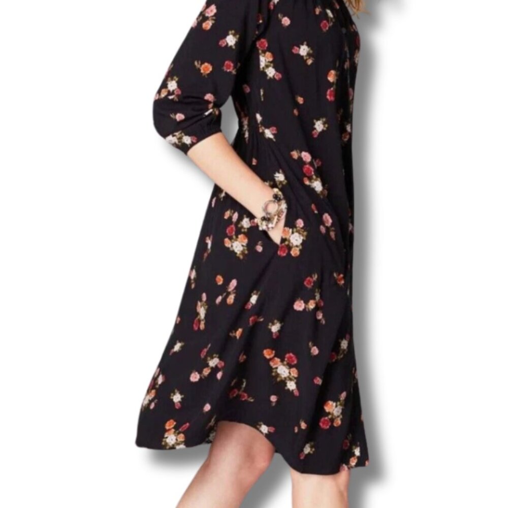 J. Jill 3/4 Sleeve Black Floral Button-Front Shirt Dress 2X - Picture 7 of 10